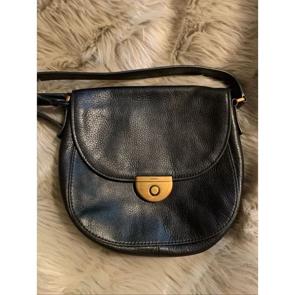Fossil Emi Pebbled Black Leather Crossbody Bag Purse Handbag